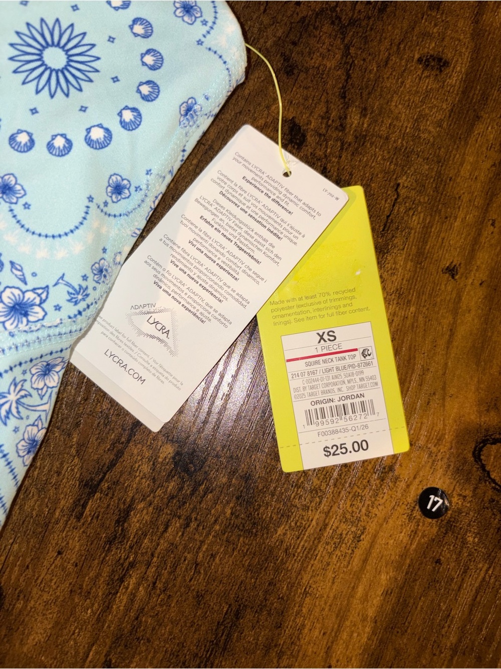 All In Motion Blue Patterned Square Neck Tank Top - Picture 2 of 4